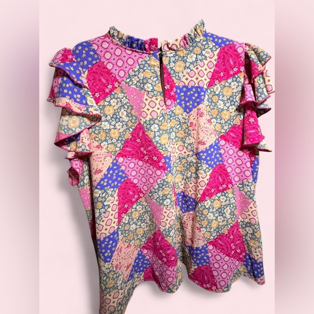 Haptics Patchwork Flutter-Sleeve Blouse – 3X - image 4